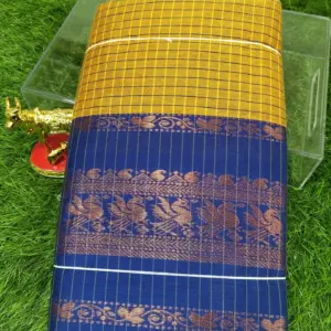 Golden Yellow Kalyani Cotton Check Saree