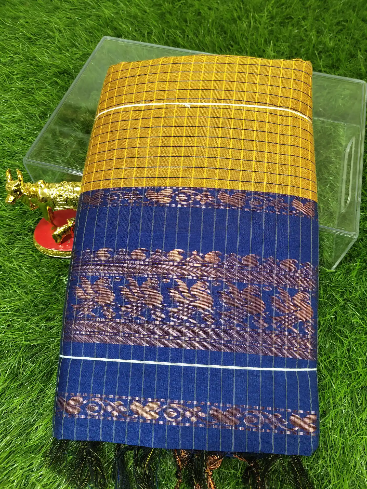 Golden Yellow Kalyani Cotton Check Saree