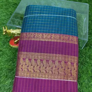 Teal Broad Border Kalyani Cotton