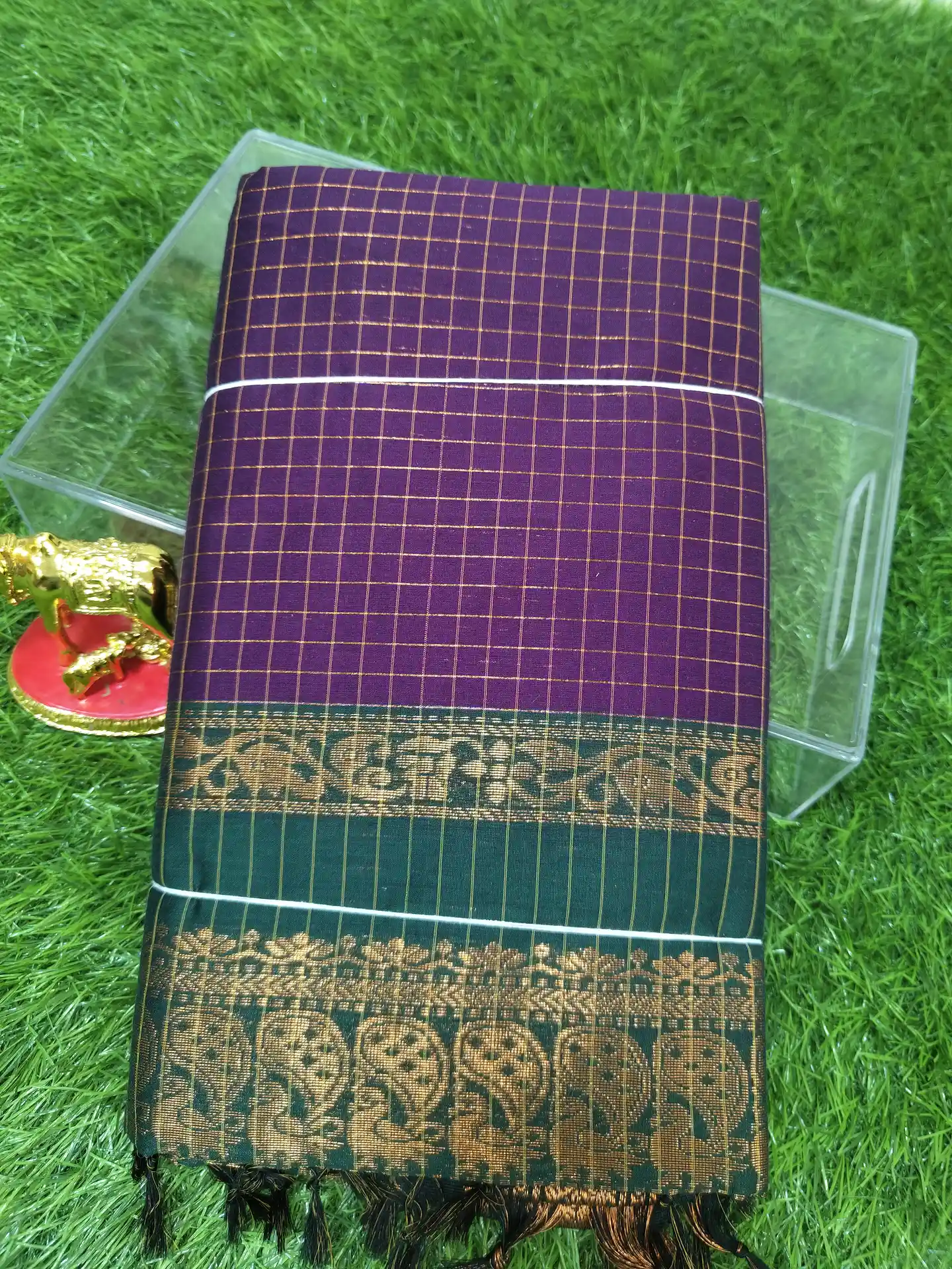 Purple Green Border Kalyani Cotton