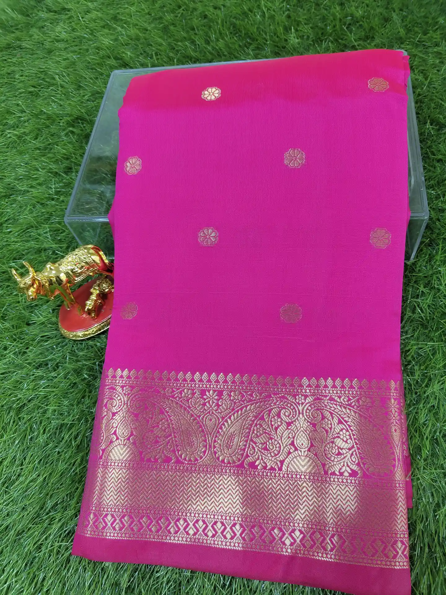 Rani Pink Broad Border Paisley Katan Silk Saree
