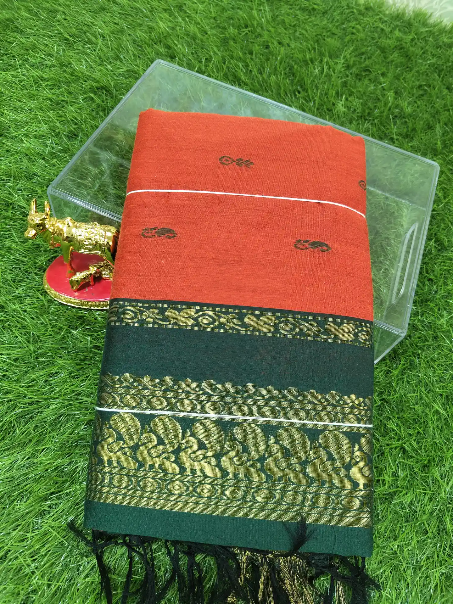 Orange Broad Border Kalyani Cotton